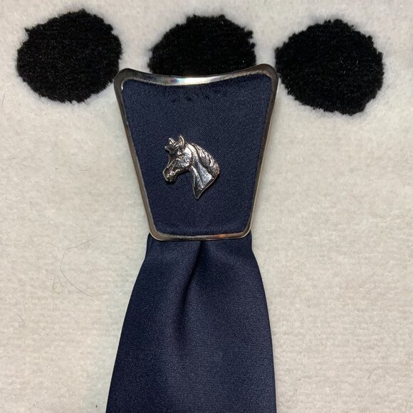 Vintage 50s Monsieur Cravatieur Navy Silver Horse Clip-On Retro Western Tie - Picture 2 of 6